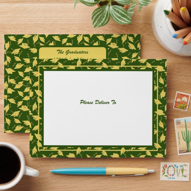 Green and Gold Graduation Party Envelope (Desk)