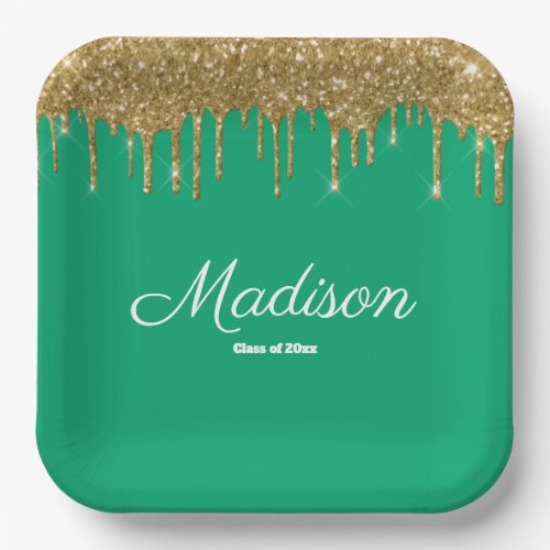 Green and Gold Graduation Party Grad Class of 2024 Paper Plates
