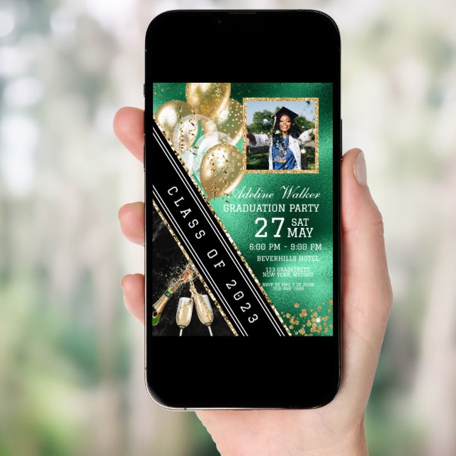 Green and Gold Graduation Party Invitation (Front Digital)
