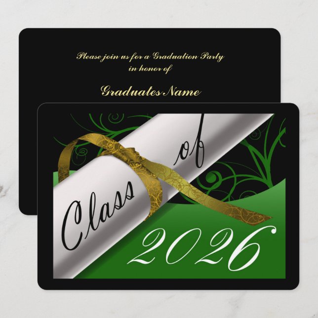 Green and Gold Graduation Party Invitation (Front/Back)