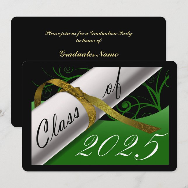 Green and Gold Graduation Party Invitation (Front/Back)