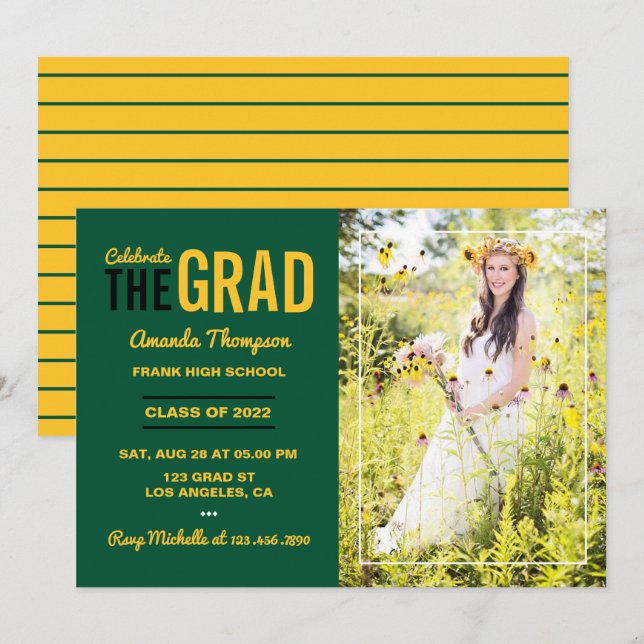 Green and Gold Graduation Party Invitation (Front/Back)