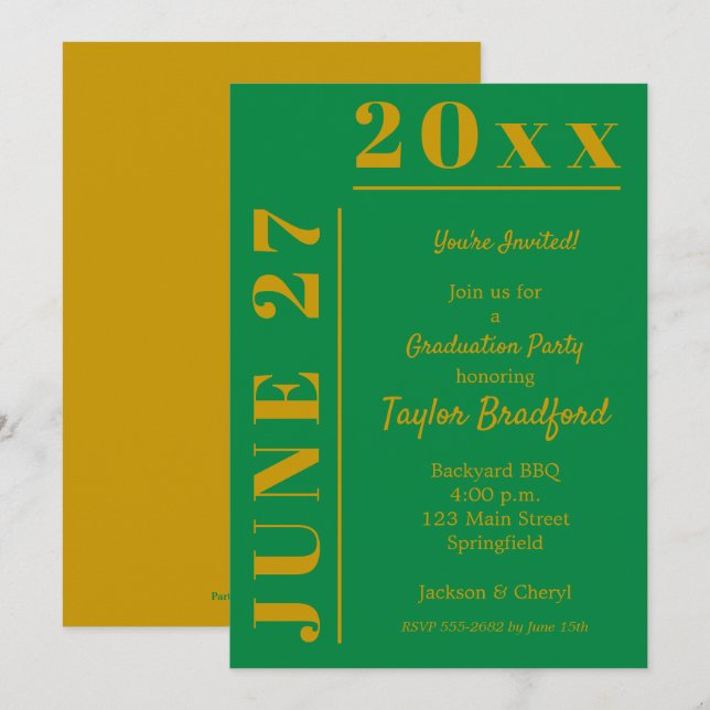 Green and Gold Graduation Party Invitations (Front/Back)