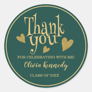 Green And Gold Graduation Party Thank You  Classic Round Sticker
