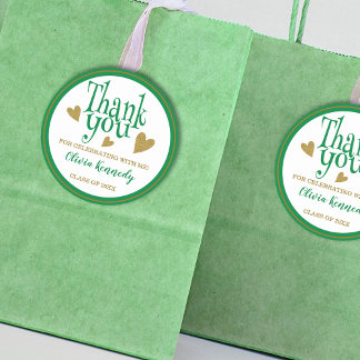 Green And Gold Graduation Party Thank You Favor   Classic Round Sticker