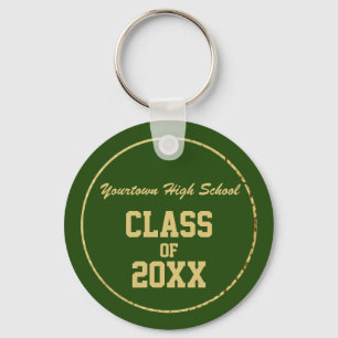 Green and Gold Graduation School and Year Keychain