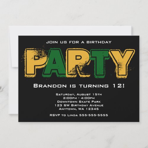 Green and Gold Grunge Birthday Party Personalized Announcements