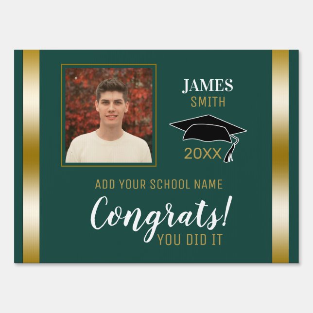 Green And Gold Guys Photo Graduation Congrats Sign (Back)