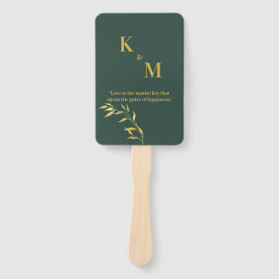 Green and Gold Hand Fan for Weddings and Events