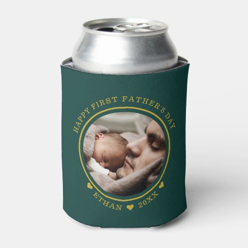 Green And Gold Happy First Fathers Day Photo  Can Cooler