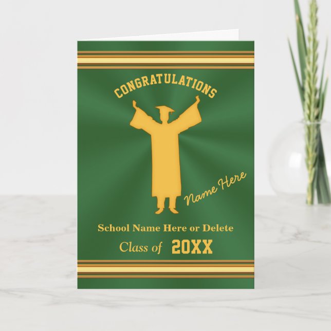 Green and Gold High School Graduation Cards (Front)