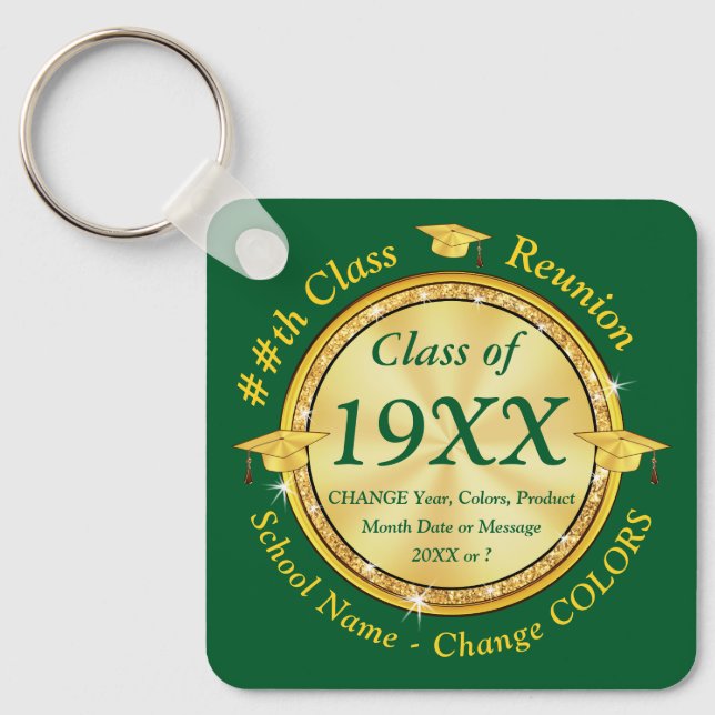 Green and Gold, High School Reunion Favors Ideas, Keychain (Front)