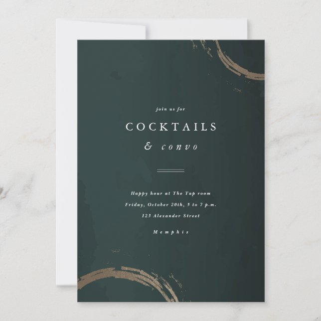 Green and Gold Holiday Cocktail Party Invitation (Front)