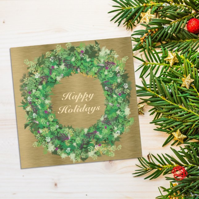 Green and Gold Holiday Wreath Card (Creator Uploaded)