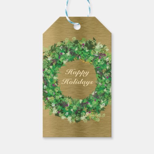 Green and Gold Holiday Wreath Gift Tags