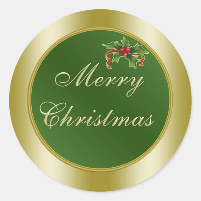 Green And Gold Holly Merry Christmas Classic Round Sticker Zazzle 5373