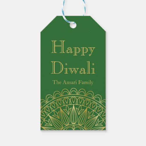 Green and Gold Indian Pattern Diwali Gift Tags