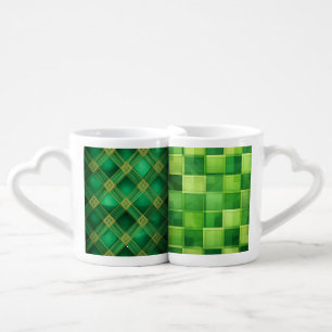 GREEN AND GOLD IRISH THEMED PATTERNS COFFEE MUG SET