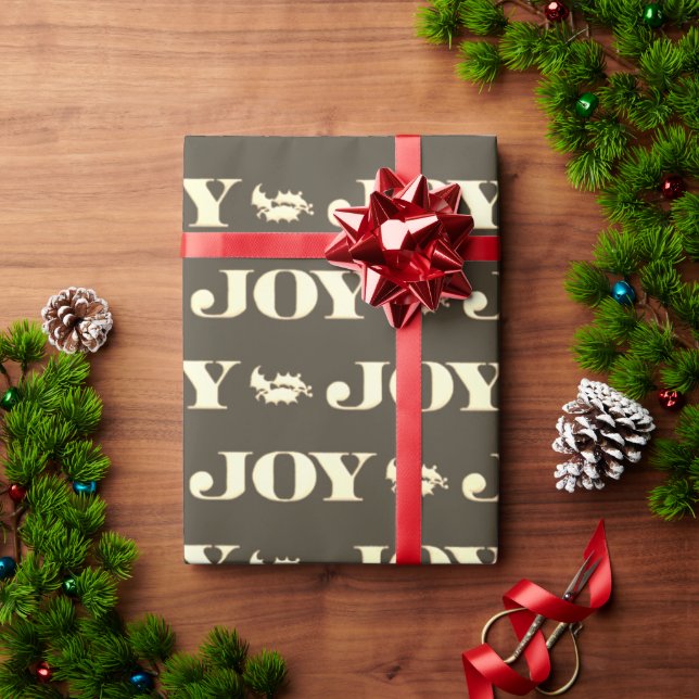 Green and Gold Joy Holly Christmas Wrapping Paper (Holiday Gift)