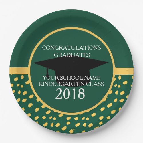 Green and Gold  Kindergarten Graduation Party Paper Plates