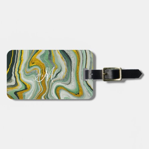 Green and Gold Kintsugi Agate Marble Abstract  Luggage Tag