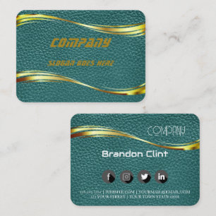 green and gold leather modern business card