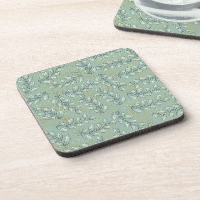 Green and gold leaves beverage coaster (Left Side)