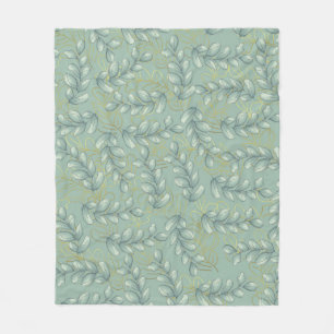 Green and gold leaves fleece blanket
