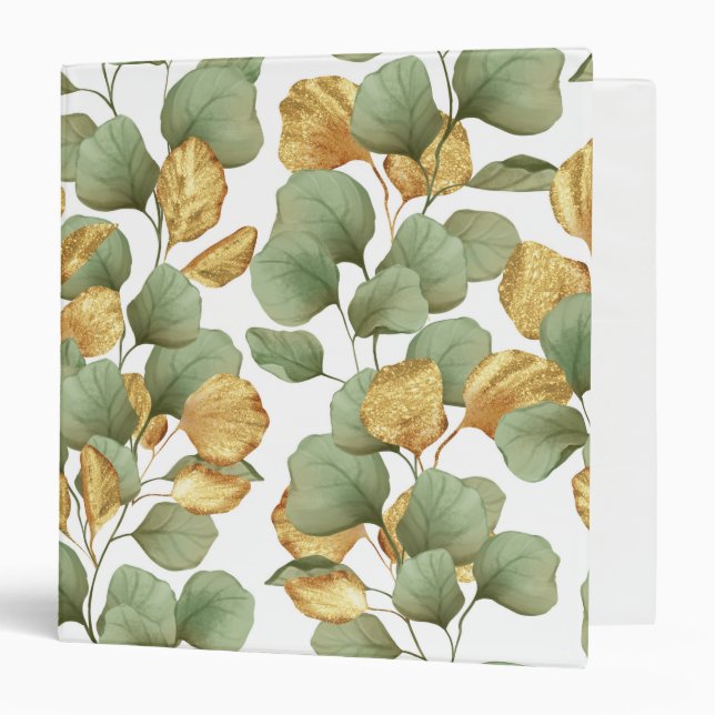 Green and gold leaves.  Pattern 3 Ring Binder (Front/Inside)