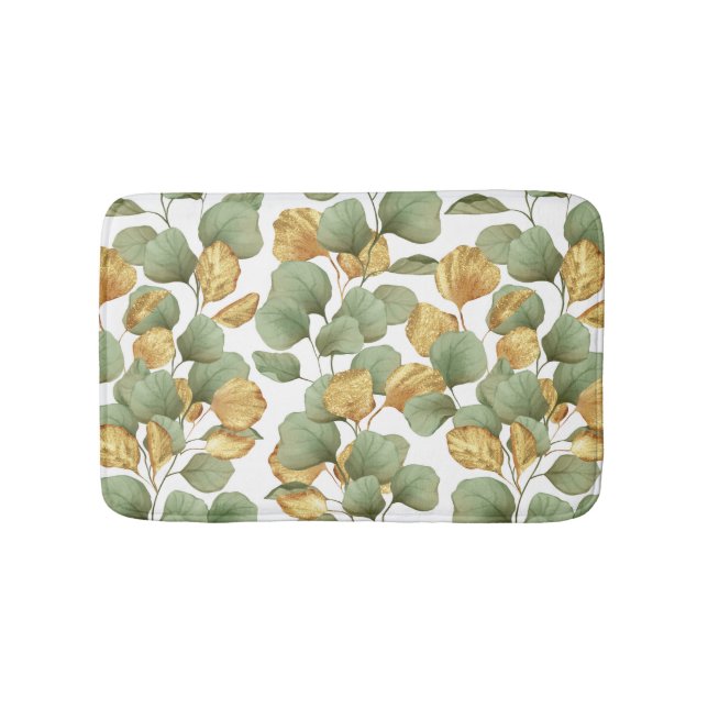Green and gold leaves.  Pattern Bath Mat (Front)