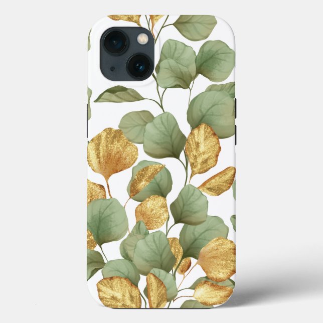 Green and gold leaves.  Pattern Case-Mate iPhone Case (Back)