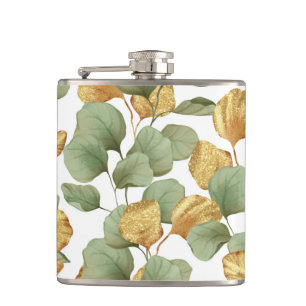 Green and Gold Leaves Pattern  Flask