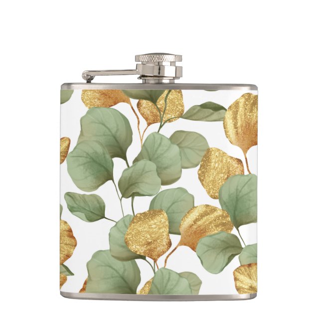 Green and Gold Leaves Pattern  Flask (Front)