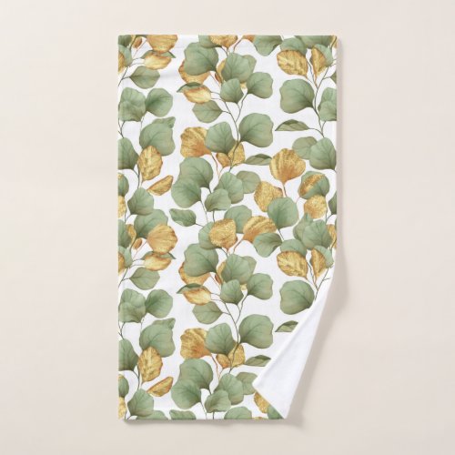 Green and gold leaves  Pattern Hand Towel