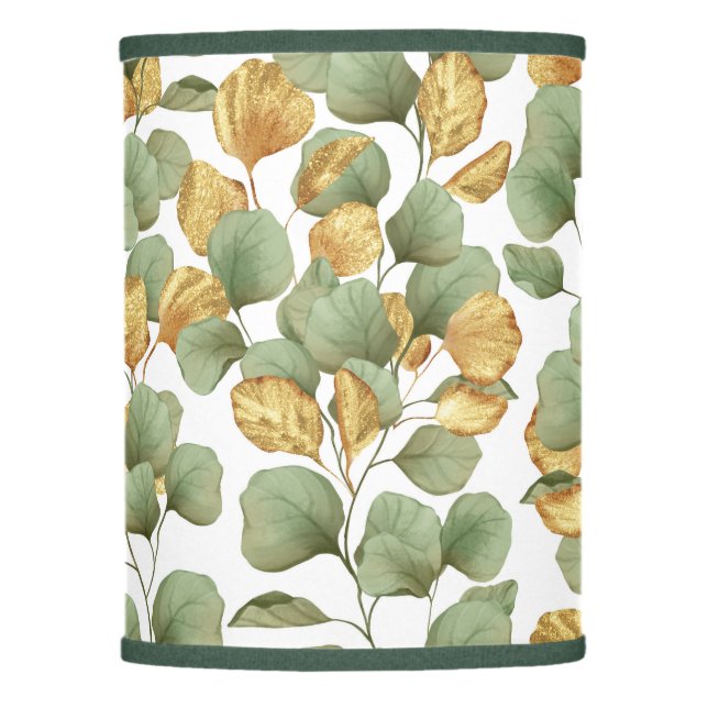 Green and gold leaves.  Pattern Lamp Shade (Front)
