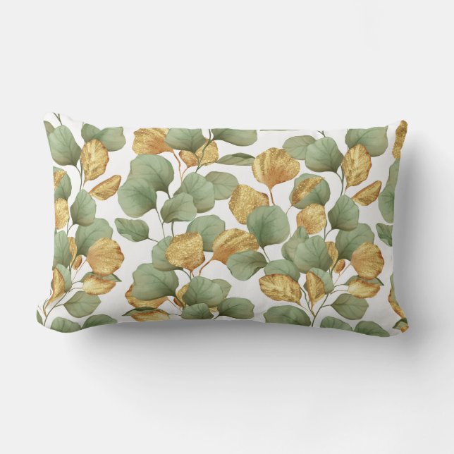 Green and gold leaves.  Pattern Lumbar Pillow (Front)