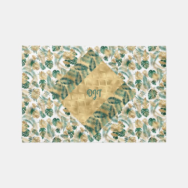 Green and Gold Leaves Rug (Front)
