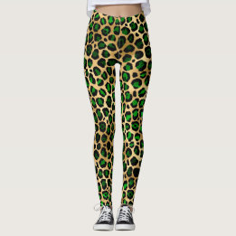 Green and Gold Leopard Leggings