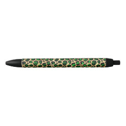 Green and Gold Leopard Print  Black Ink Pen