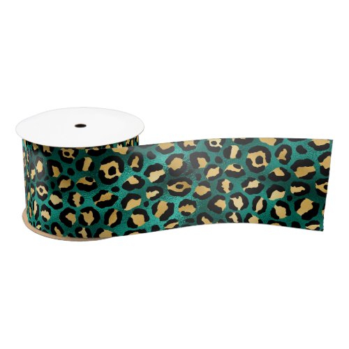 Green and Gold Leopard Spots Satin Ribbon