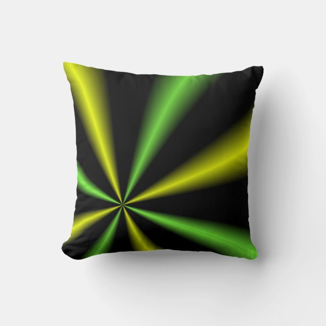 Green and Gold Lightbeams Throw Pillow (Front)