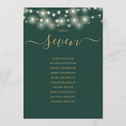 Green And Gold Lights Table Number Seating Chart