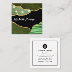 Green and Gold Linen Fabric Square Business Card
