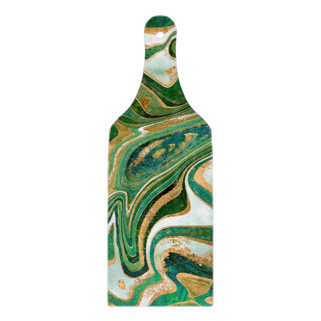 Green and gold liquid abstract marble cutting board (Front)