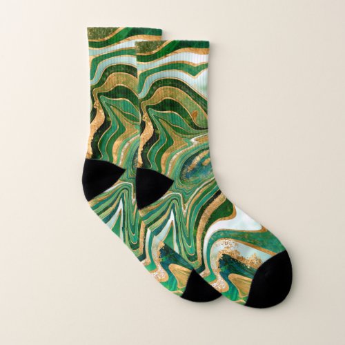 Green and gold liquid abstract marble socks