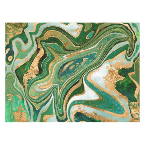 Green and gold liquid abstract marble tablecloth