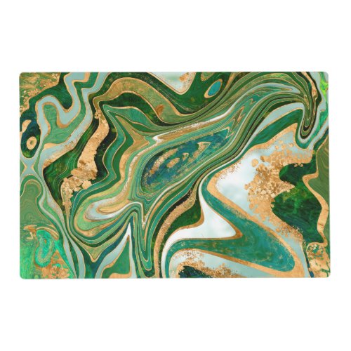 Green and gold liquid marble abstract placemat