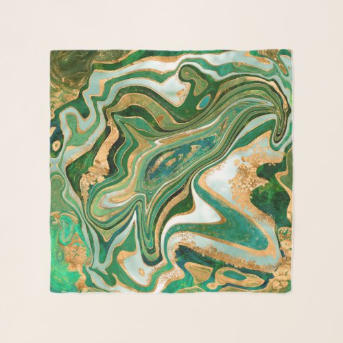 Green and gold liquid marble abstract scarf