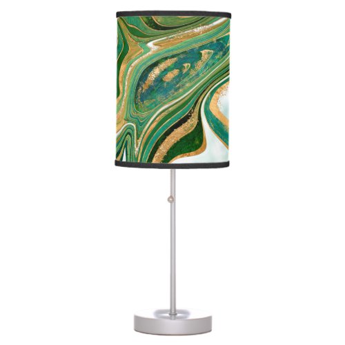 Green and gold liquid marble abstract table lamp