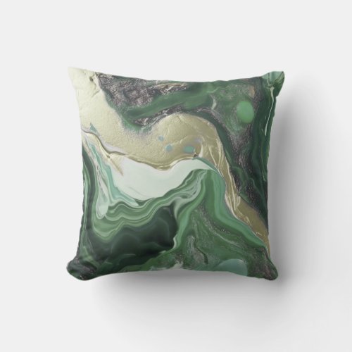 Green and gold Liquid with paint splashes Throw Pillow